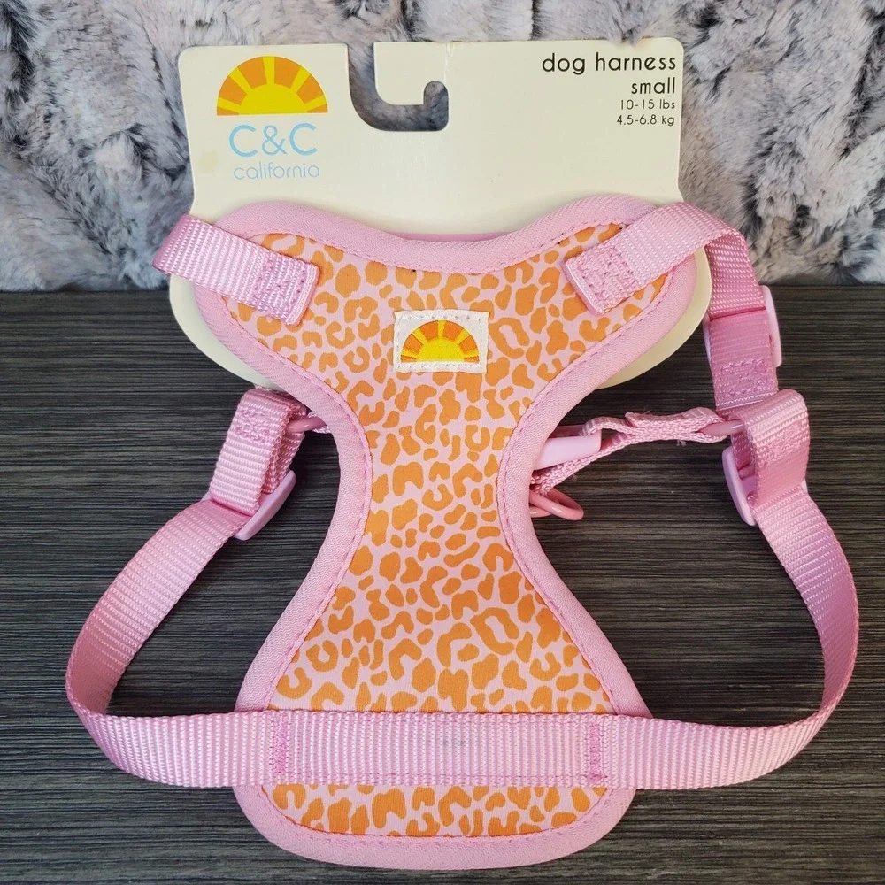 Pink And Orange Cheetah Animal Print SMALL Dog Harness - 10 - 15 lbs., 14 - 17